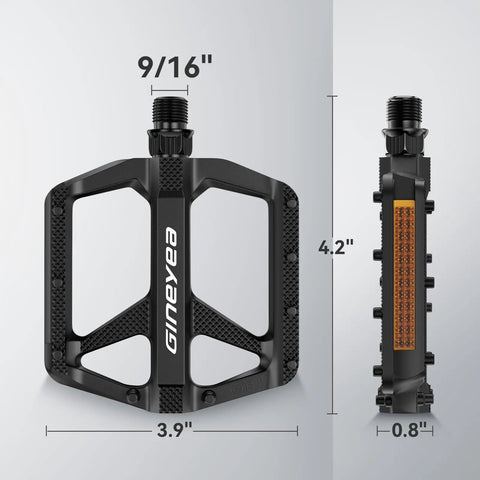 Universal 9/16 Inch Bike Pedals Non Slip Lightweight Nylon Fiber Wide Flat Platform with dimensions.