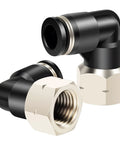 Female Elbow Push To Connect Fittings One Quarter Inch Tube Outer Diameter And Three Eighth Inch NPT Thread 90 Degree Pneumatic Copper And Plastic Pack Of Two