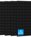 Four Pack Heavy Duty Acoustic Foam Panels Top Tier Sound Deadening Wall Tiles Noise Cancelling Studio Pads Pro Grade Soundproofing For Home Office And Music Rooms, 48x24x2 inches black foam panels.
