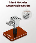 Slick Mini Bench Vise Featuring Sweet 360 Degree Rotating Ball Joint Base on red aluminum alloy base, showcasing its detachable design.