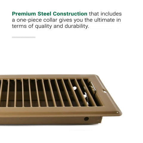 Heavy Duty Metal Floor Registers Vent Cover Set 4x10 Brown Pack Of 6 Made In USA, close-up of brown steel vent corner