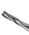 Built Different Three Flute Solid Carbide Cnc Router Bit For Beefy Woodworking and Tough Hardwood Slab Milling showing detailed cutting edge.