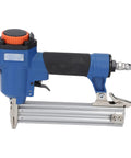 Real Deal 18 Gauge Pneumatic Brad Nailer for Serious Carpentry and Upholstery Jobs, air-powered, blue, 10-24 mm fasteners.