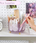 Rotating Pencil And Pen Holder With Five Slots, Space Saving Desk Organizer For School, Home And Office on desk