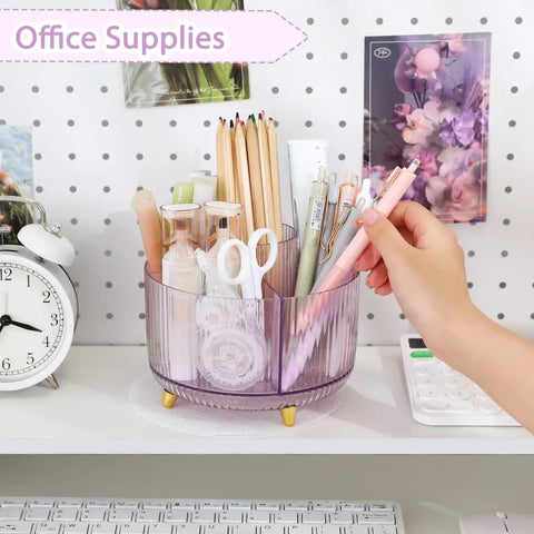 Rotating Pencil And Pen Holder With Five Slots, Space Saving Desk Organizer For School, Home And Office on desk