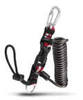 Coiled Lanyard for Scuba Gear with Heavy Duty Stainless Steel Core and TPU Shell, featuring quick release buckle and clip O ring.