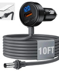 Straight Shot Car Power Adapter For Mini Internet Setup With Ten Foot Thick Copper Cable Plugs Right Into 12 To 24 Volt Vehicle Jack No Inverter Bloat 60w Usb C Quick Charge For Road Trips showing 10 ft cable and USB ports.