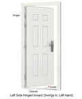 Six Panel White Steel Security Door With Frame And Hardware, Left Side Hinged Inward, Adjustable Width From 32 11/16 To 35 Inches, Height 81 11/16 Inches, Includes Durable Frame For Easy Install And Built To Last Indoor Or Outdoor Security