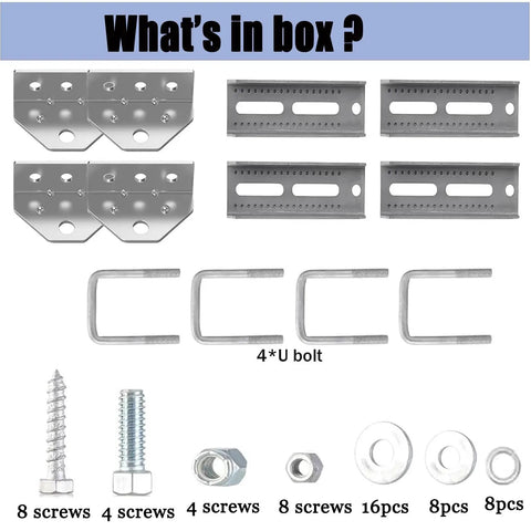 Heavy Duty Boat Trailer Bunk Brackets Kit With Galvanized Swivel Top Bunks For 3x3, 2x3, And 1.5x3 Crossmembers, Four Piece Bracket Kit With Square U Bolts And Hardware Set For Secure Hull Support
