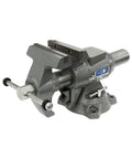 Workhorse Bench Vise With Five and a Half Inch Jaw Five Inch Opening Two and Three Quarter Inch Throat 360 Degree Rotating Head