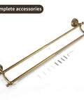 Antique Brass Adjustable Double Towel Bar Wall Mount Rack For Bathroom with complete accessories shown