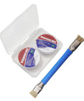 3 Piece Solder Wick Set With 20 Feet Braided Desoldering Wicks And Anti Static PCB Cleaning Brush For Removing Electronic Components And Cleaning Circuit Boards, showing two braid rolls in a case and blue-handled brush.