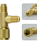 Two Pack Quick Coupler Access Tee Valve Adapters One Quarter Inch SAE Brass With Built In Valve Core And Swivel Connector
