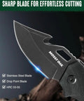 Close-up of Mini Folding Pocket Knife With G10 Handle Black Compact Everyday Carry EDC Knife Two And A Half Inch Drop Point Blade Six Inch Overall
