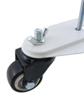 Close-up of 2-Pack Mobile Pulley Holders For Oil Filled Radiator, iron construction with 360 degree swivel wheels and butterfly nut installation.
