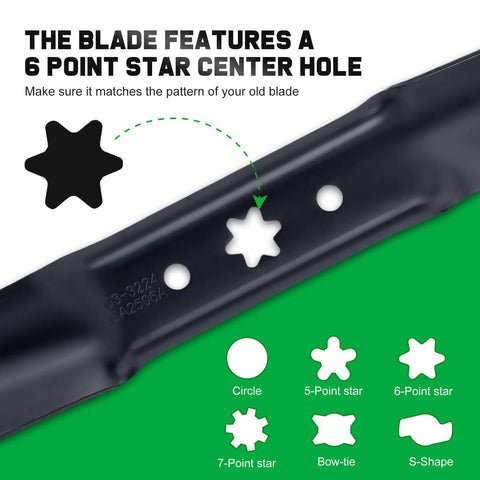 Close-up of 54 Inch Mower Blades Replacement for Cub Cadet 94205056A For Ultima ZT2 XT1 XT2 54 Inch Zero Turn Mower With 6 Star Center Hole