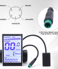 Universal LCD Bike Display Panel For 24V 36V 48V 60V E Bikes And Scooters, 5 Pin M5 Control Meter shown with wiring diagram