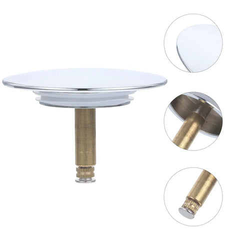 Copper Bathtub Drain Stopper with Rotary One Press Sealing, chrome finish, close-up view of stopper mechanism and installation detail.