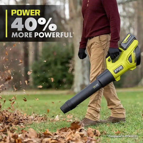 Bad Boy Cordless Leaf Blower Featuring A Smooth Brushless Motor That Runs Quiet While Cranking Out 160 MPH Winds For Tough Yard Work No Sweat Guaranteed Easy Setup Every Time Tool Only, in action clearing leaves.