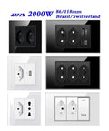 Smooth Touch Tempered Glass Wall Outlet Decked Out With Fast Charge USB Ports 20 Amp 2000 Watt Capacity Runs Flawless On 110 To 250 Volts multi-socket panel.