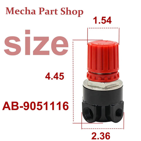 Air Compressor Pressure Regulator AB-9051116 For Stanley Bostitch Husky Air Compressors, shows three-port measurements