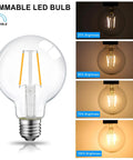 Dimmable G25 LED Globe Bulb 5W With Clear Vintage Filament, 60W Equivalent, brightness levels shown from 25% to 100%.
