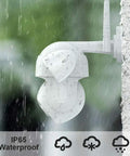 2K 3MP Outdoor WiFi Floodlight Security Camera With PTZ mounted on wall in heavy rain showcasing all weather build