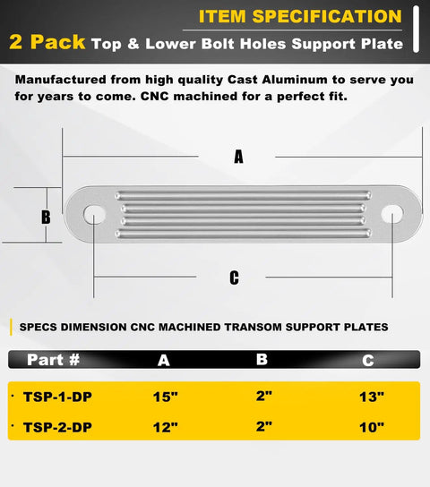 Dimensions of Beefy Transom Mount Plate Kit For Standard Top And Lower Bolt Holes Heavy Duty Cast Aluminum Two Pack