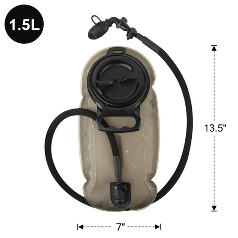 Go-To Hydration Bladder 1.5L with TPU leakproof water reservoir, grey color and 7 x 13.5 inches, for hiking backpacks and outdoors