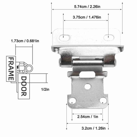 Self Closing Cabinet Hinge Set Two Piece Steel With Enhanced Safety For Kitchen Bathroom RV Campervan One Half Inch
