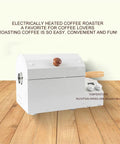 Rock Solid Home Coffee Roaster Featuring Quartz Heating Tube Adjustable Temperature Settings For Fresh Morning Beans Stainless Steel Electric Roasting Machine Smooth Operator Kitchen Must Have on a wooden surface.