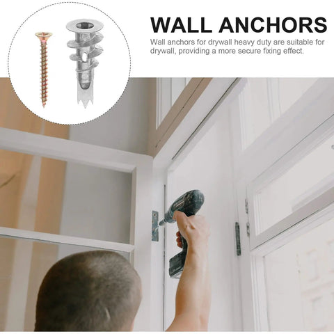 20 Piece Drywall Anchor Kit With Self Drilling Screws And Self Tapping Fasteners visible with person using drill on wall