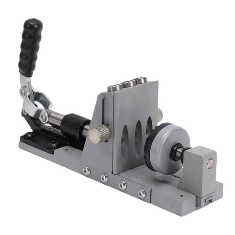 Heavy Duty Aluminum Pocket Hole Jig Kit Featuring Single Side Design And 3 8 Inch TiCoated Drill Bits To Knock Out Sharp Cabinet Joints With Zero Board Flipping Headaches, side view with handle and marking guide.