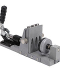 Heavy Duty Aluminum Pocket Hole Jig Kit With 3/8 Inch Ti Coated Drill Bit Straight Shot view showing lever and alignment features.