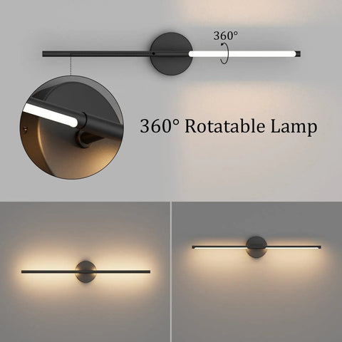 Set Of Two 28 Inch Black Linear Wall Sconce Hardwired 3000K Warm Led Light Fixture 360 Degree Swivel Top Shelf Accent Lamp Quick Hookup For Living Room Bedroom And Hallway