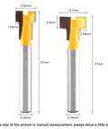 Premium Yellow T Slot Router Bit Set perfect for woodworking pros, showing 3/8 and 1/2 inch carbide edge bits for electric trimmers.