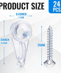 24 Pack Clear Flush Glass Retainer Clips For Cabinet And Screen Doors With Self Tapping Screws size comparison of clips and screws