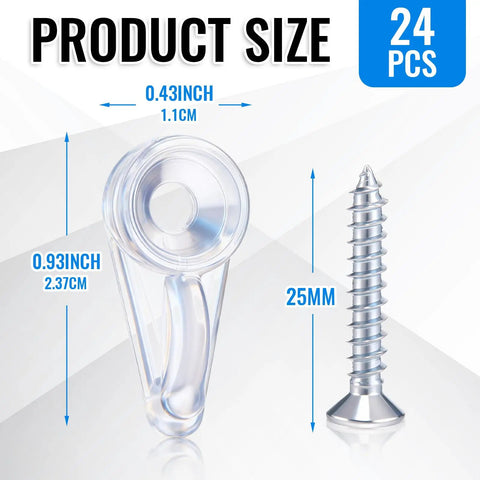 24 Pack Clear Flush Glass Retainer Clips For Cabinet And Screen Doors With Self Tapping Screws size comparison of clips and screws