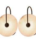 ELYCCUPA 10” Marble Wall Sconces Set of Two Matte Black Classic Stone Alabaster Wall Lights for Bedside Vanity Hallway, UL Listed, round marble shades.