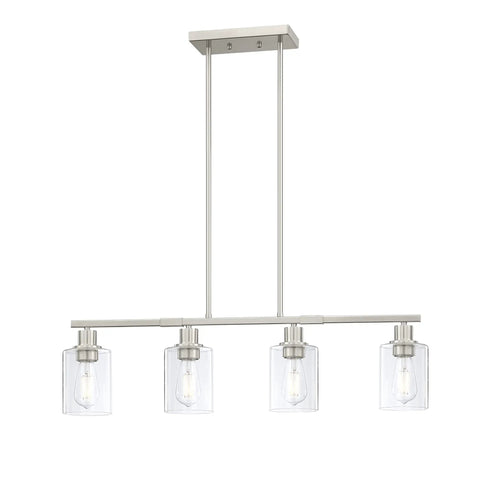Four Light Modern Kitchen Island Pendant Light With Clear Glass Shades In Brushed Nickel Finish Farmhouse Style Hanging Fixture