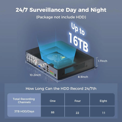 8 Channel DVR 5MP Hybrid CCTV Recorder With 5 In 1 AHD TVI CVI CVBS IPC Support, Plug And Play Remote Access, No Monthly Fee, No Hard Drive Needed, Local Viewing For Security Cameras