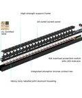 Expanded view of Heavy Duty 24 Outlet Power Strip With 15 Foot Long Cord, Metal Housing, UL 1363 Listed, and circuit breaker features.