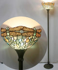 Sea Blue Tiffany Dragonfly Floor Lamp With 71 Inch Pole Torchiere And 12 Inch Shade Stained Glass Uplight For Your Bedroom And Living