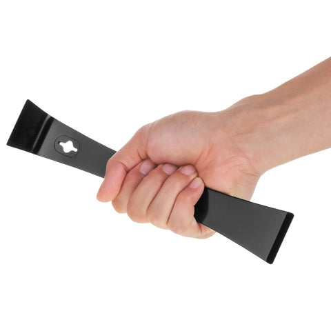 Hand holding 9.5 Inch Pry Bar Scraper With Nail Puller For Beekeeping, Carbon Steel Beekeeping Tool, Razor Sharp Edge, Angled Pry Tip