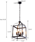 Industrial Pendant Light With Classic Black Metal Cage For Farmhouse And Modern Homes showing dimensions and chain
