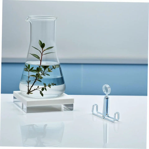 Glass beaker with plant beside 25 Piece Laboratory Rubber Tube Clamps For Flow Control With Spring Loaded Latex Hose Water Stop Clips