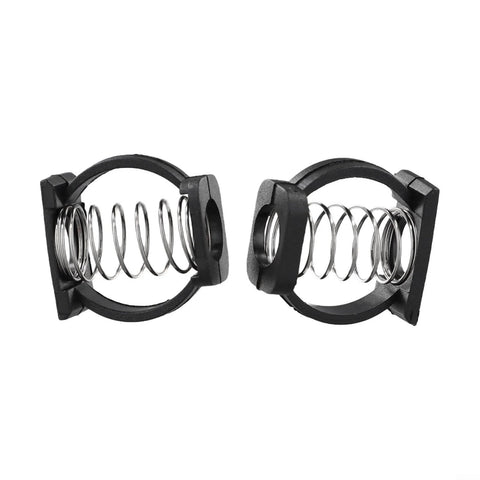 2Pcs Folding Bike Enhanced Hinge Clamp For Brompton Spring C Buckle Accessory in black, showcasing durable plastic and stainless steel.