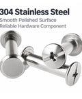 Premium 304 Stainless Steel Chicago Binding Screws, smooth polished surface, reusable fastener bolts for crafting.
