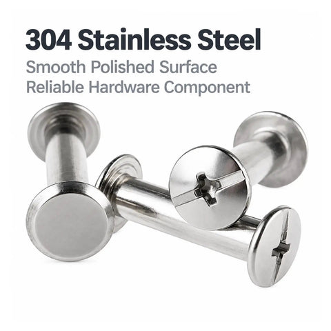 Premium 304 Stainless Steel Chicago Binding Screws, smooth polished surface, reusable fastener bolts for crafting.
