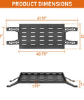 Rear Trunk Cargo Rack Basket Tray For Jeep Wrangler JK 2007 To 2026 Four Door Hardtops shown with dimensions and steel construction